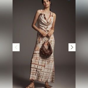 Anthropologie The Gracie Cowl-Neck Plaid Floral Satin Slip Maxi Dress Size S